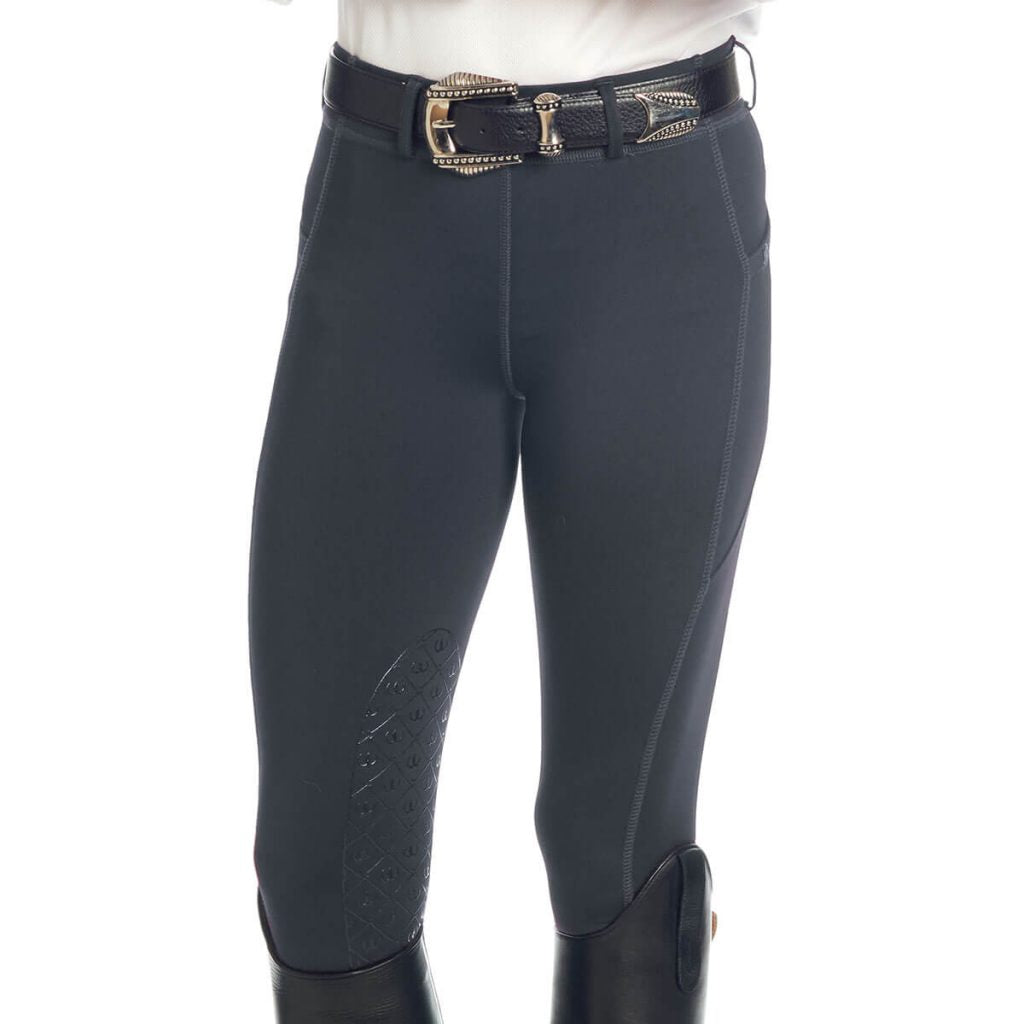  Womens Riding Tights Knee-Patch Breeches Equestrian Horse  Riding Pants Schooling Tights Zipper Pockets Navy Blue XL