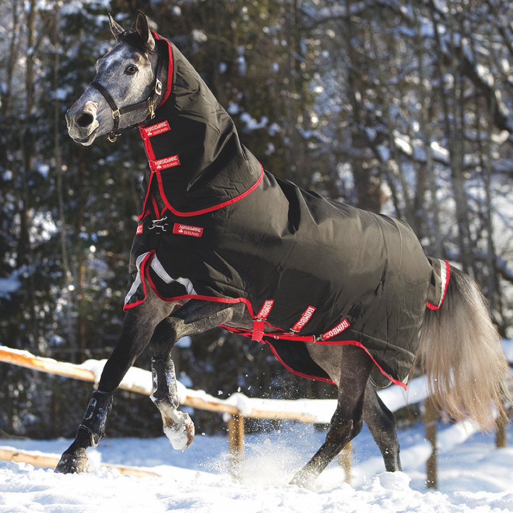 Horseware Rambo Supreme Heavy Turnout Blanket with Vari-Layer Black with Red