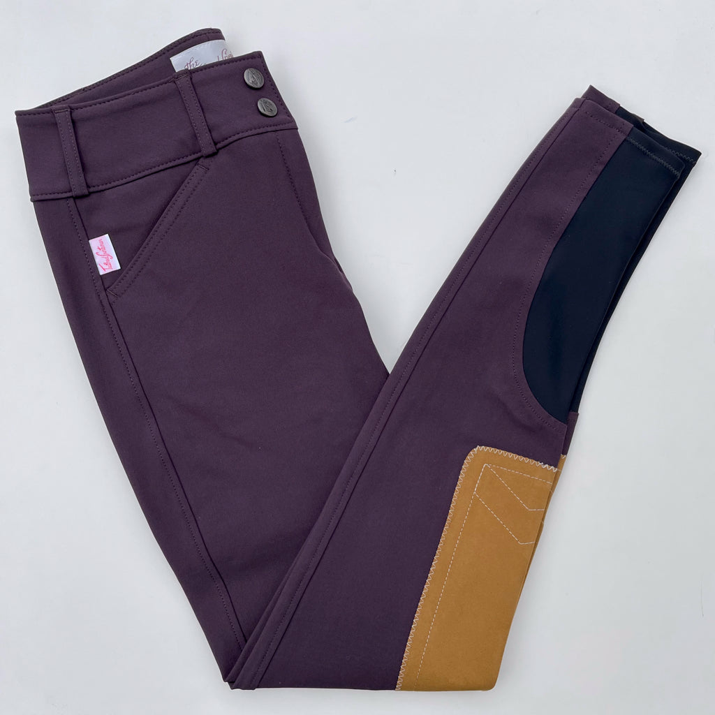 Tailored Sportsman Girl's Front Zip Trophy Hunter Breech with Boot Socks Boysenberry with Tan Patches