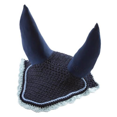 USG Crochet Ear Bonnet Navy with Ice Blue